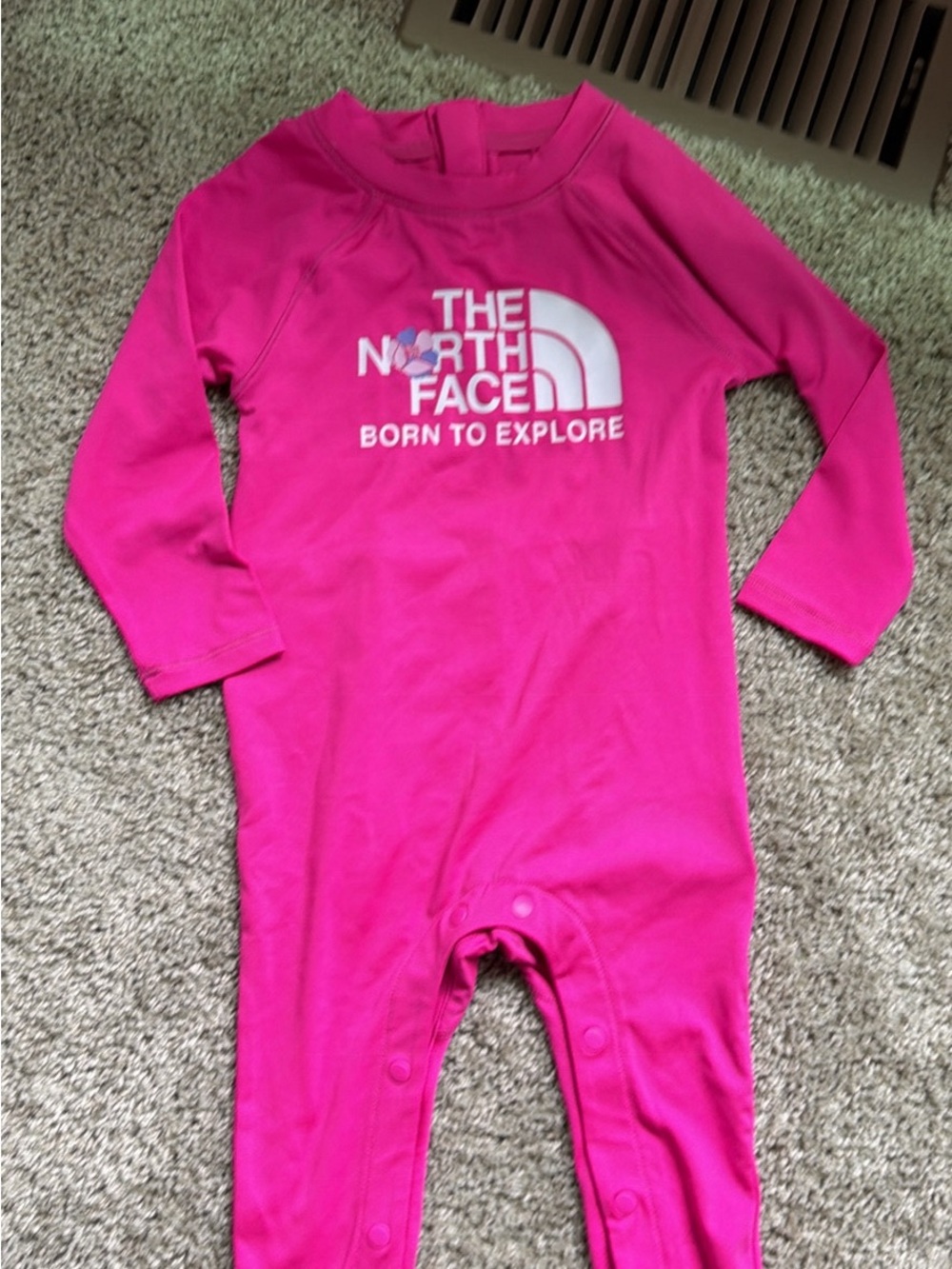 The North Face Bright Pink Kids One-Piece Footie - Born to Explore